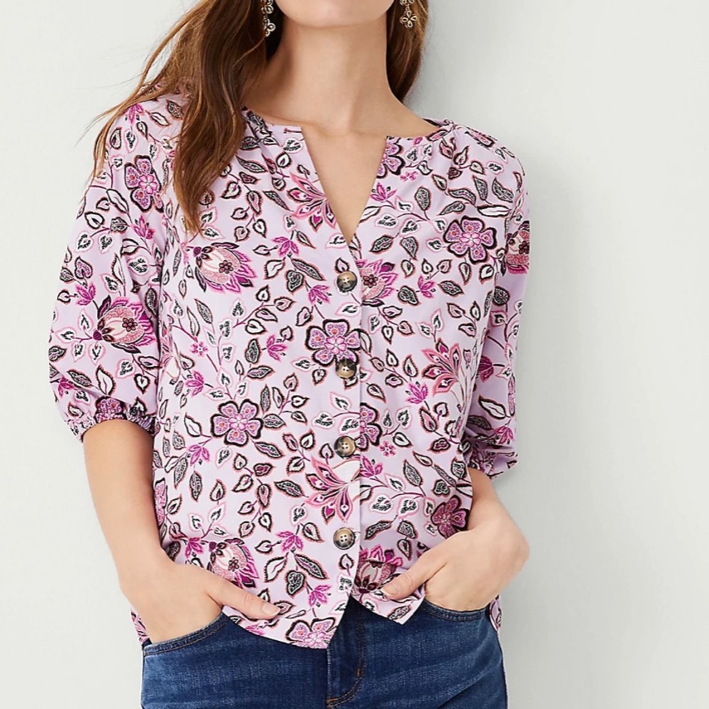 NWT Ann Taylor Floral Raglan Blouse in lavender cloud size large